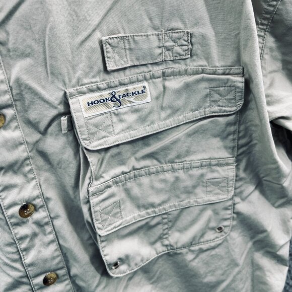 Hook Tackle Mens Shirt Medium Tan 100% Cotton Button Front Fishing Vented - Picture 4 of 10